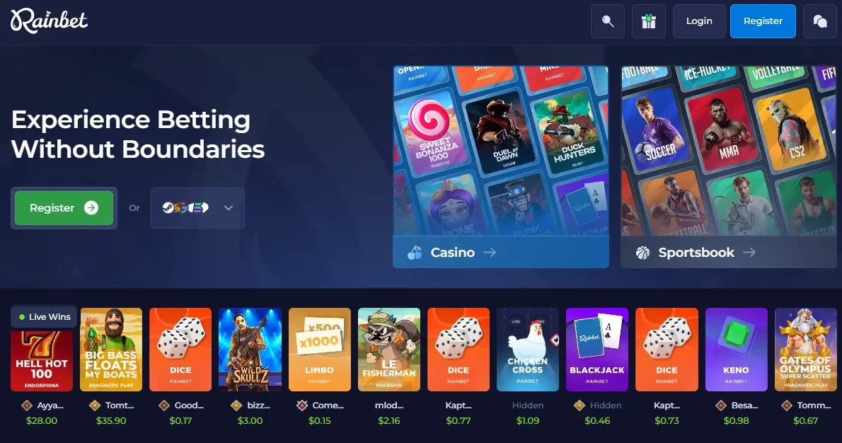 Rainbet Casino – Speel slots en live spellen met echt geld image 1