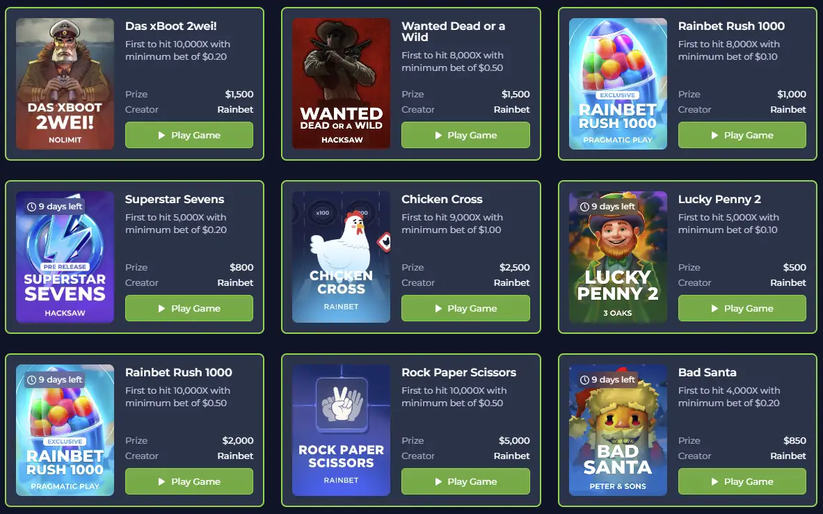 Extra bonussen in Rainbet Casino-spellen