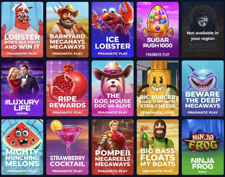 Catalogus met populaire gokkasten van Rainbet Casino